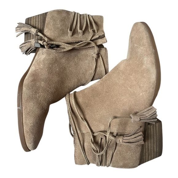 Vince Camuto Shoes - Vince Camuto Carlina Tassel Zip Ankle Bootie Suede Heels BROWN SIZE 7